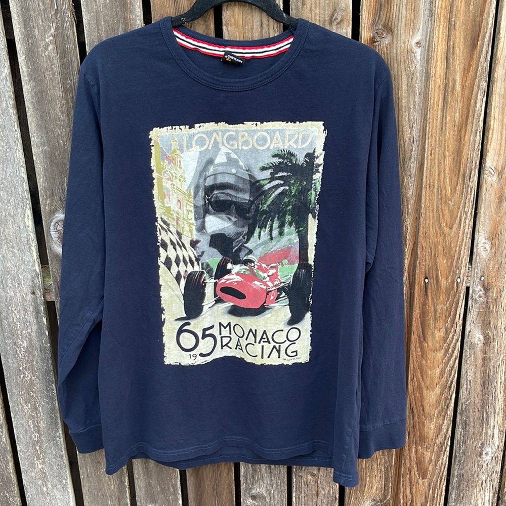 Longboard Monaco Racing Shirt XXL Long Sleeve 1965 T-shirt Mens Navy Blue
